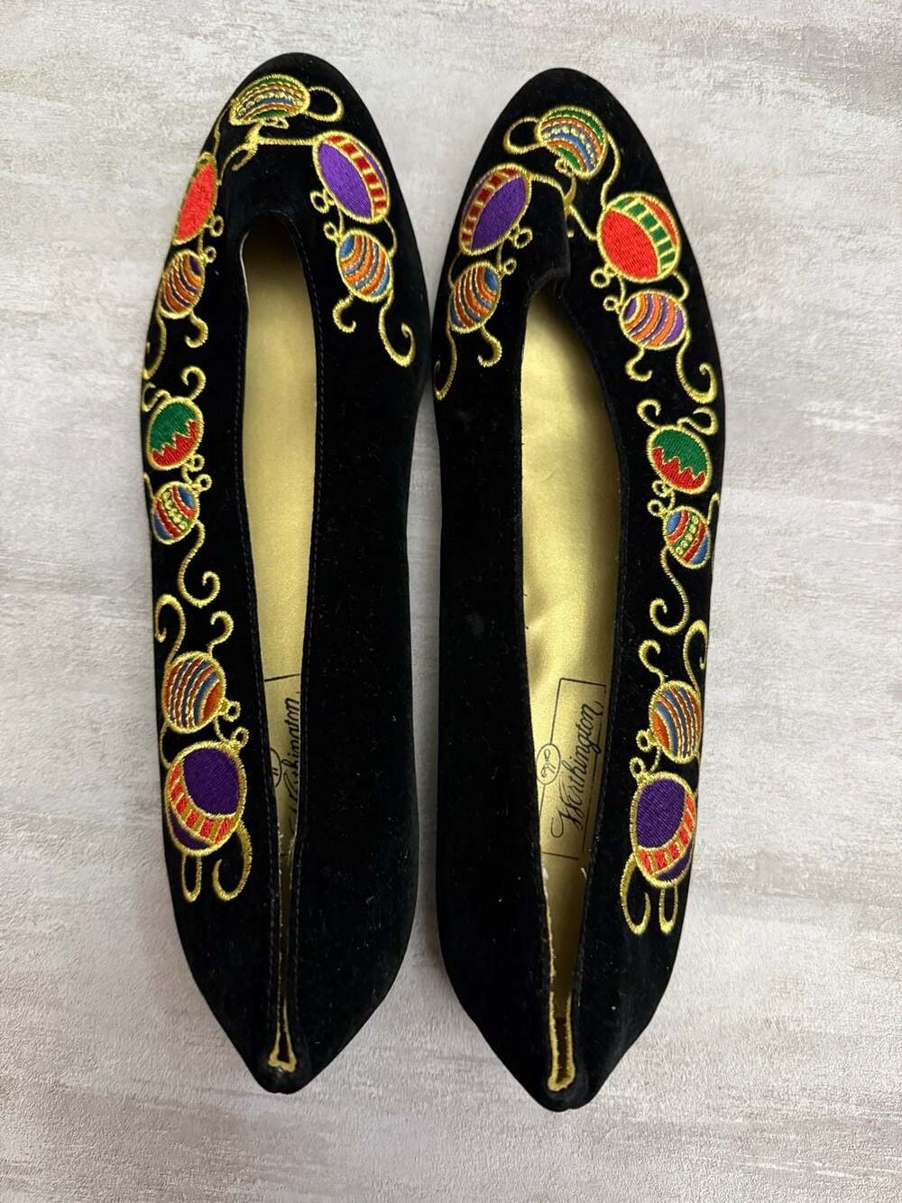 Vintage Worthington Black Velvet Ornament Embroidered Christmas Flats